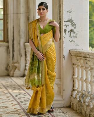 yellow soft silk pochampally ikat saree 3