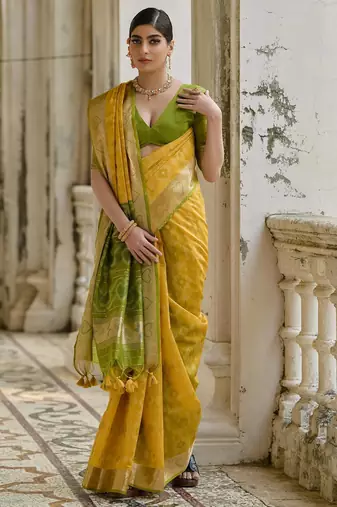 yellow soft silk pochampally ikat saree