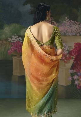 Fancy fabric embroidered saree in multicolor 3