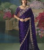 Fancy fabric embroidered saree in purple