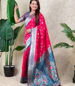 pink banarasi silk saree with zari meenakari work