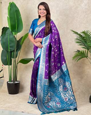 purple banarasi silk saree with zari woven work 1