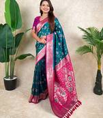 teal banarasi silk saree with zari woven work