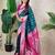 Teal banarasi silk zari woven saree with contrast blouse piece