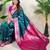 Teal banarasi silk zari woven saree with contrast blouse piece
