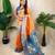 Orange banarasi silk zari woven saree with contrast blouse piece