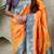 Orange banarasi silk zari woven saree with contrast blouse piece