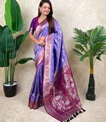 lavender banarasi silk saree with zari meenakari work