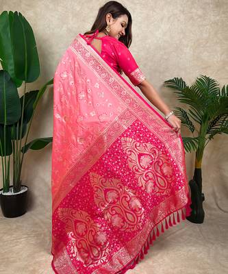 pink banarasi silk saree with zari floral motifs 4