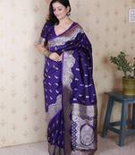 Violet banarasi silk zari woven saree with matching blouse piece
