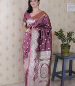 Mauve pink banarasi silk zari woven saree with matching blouse piece