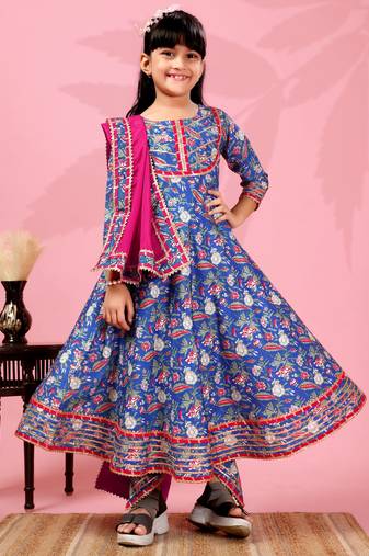 Ethnic anarkali style + girls kurta set with dupatta