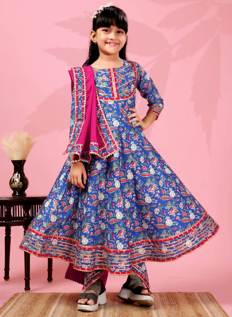 Ethnic anarkali style + girls kurta set with dupatta