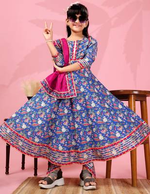 blue rayon anarkali kurta set with sharara style 2