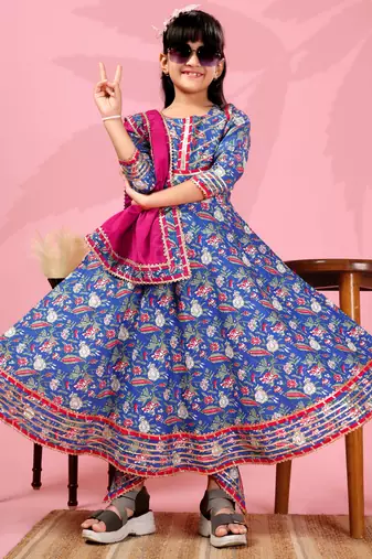 blue rayon anarkali kurta set with sharara style