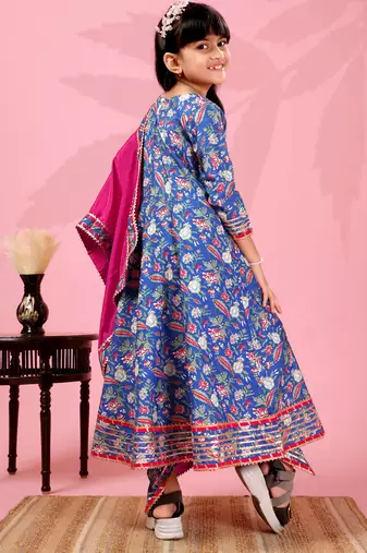 blue rayon anarkali kurta set with sharara style