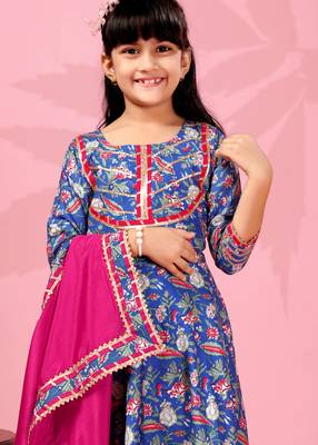 blue rayon anarkali kurta set with sharara style 4