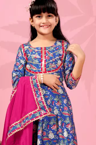 blue rayon anarkali kurta set with sharara style