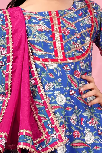 blue rayon anarkali kurta set with sharara style