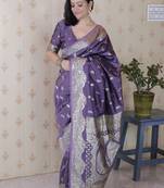 Lavender banarasi silk zari woven saree with matching blouse piece