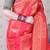 Red banarasi silk leheriya zari woven saree with contrast blouse piece