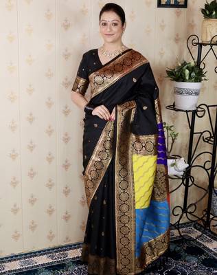 black banarasi silk saree with zari weaving 1