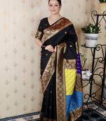 black banarasi silk saree with zari weaving