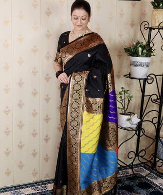 black banarasi silk saree with zari weaving 2