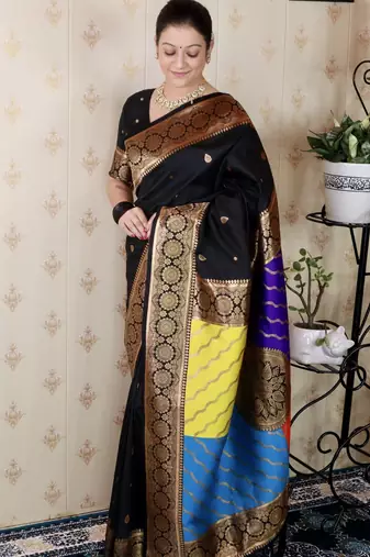 black banarasi silk saree with zari weaving