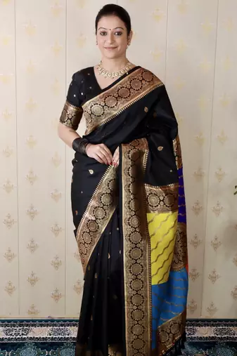 black banarasi silk saree with zari weaving