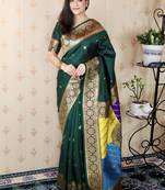 green banarasi silk saree with zari weaving
