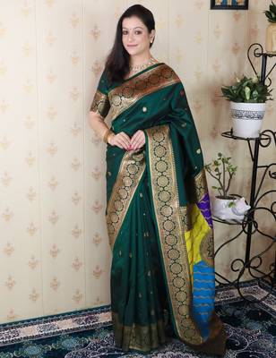 green banarasi silk saree with zari weaving 2