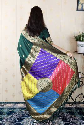 green banarasi silk saree with zari weaving 4