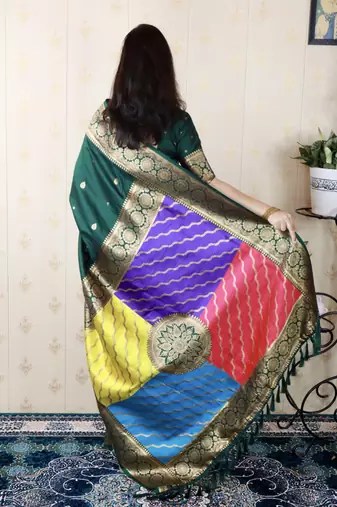 green banarasi silk saree with zari weaving