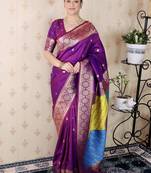 purple banarasi silk saree with zari weaving