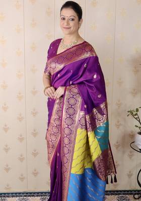 purple banarasi silk saree with zari weaving 3