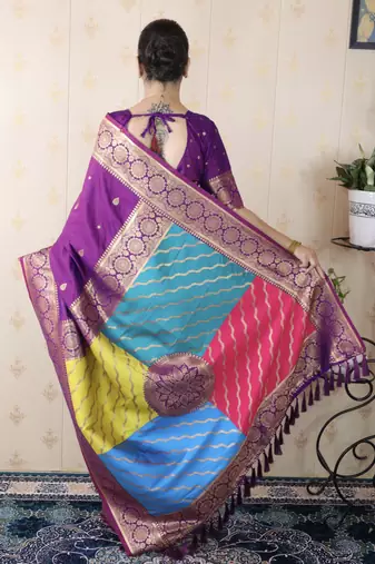 purple banarasi silk saree with zari weaving
