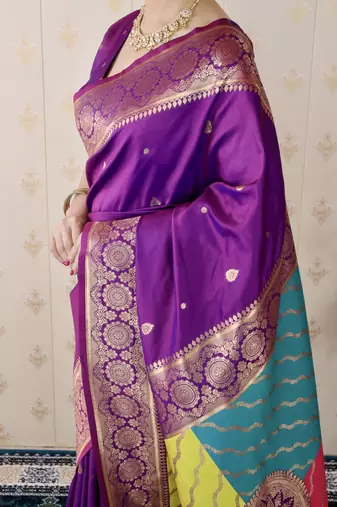purple banarasi silk saree with zari weaving