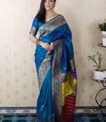 teal banarasi silk saree with zari weaving