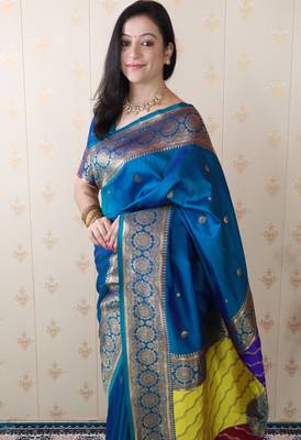 teal banarasi silk saree with zari weaving 3
