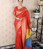 red banarasi silk saree with zari weaving