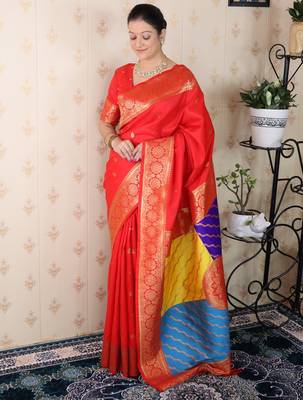 red banarasi silk saree with zari weaving 2