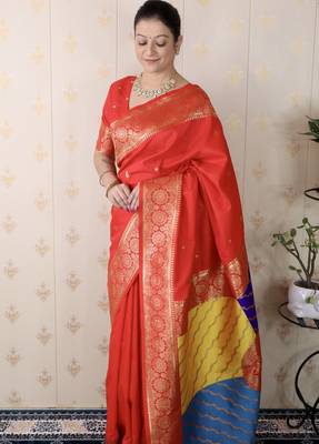 red banarasi silk saree with zari weaving 3