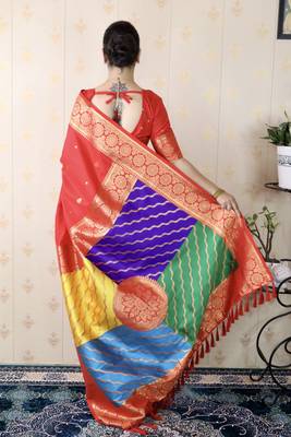 red banarasi silk saree with zari weaving 4