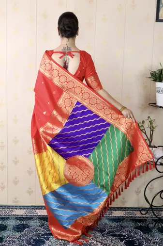 red banarasi silk saree with zari weaving