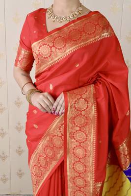 red banarasi silk saree with zari weaving 5