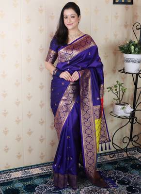 voilet banarasi silk saree with zari woven work 1