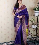 voilet banarasi silk saree with zari woven work