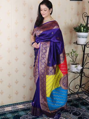 voilet banarasi silk saree with zari woven work 2