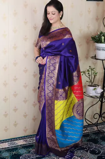 voilet banarasi silk saree with zari woven work